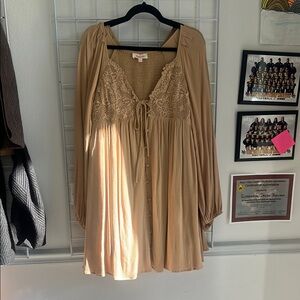 Women's Tan Lace Detail Top